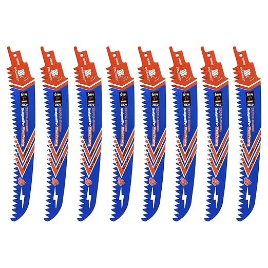 Japanese Teeth Reciprocating Saw Blades 7" 8PCS - Curved Edge Wood Pruning Saw Blades 6TPI for Tree Trimming,Wood Cutting,Cr-V Sabre Saw Pruning Blade