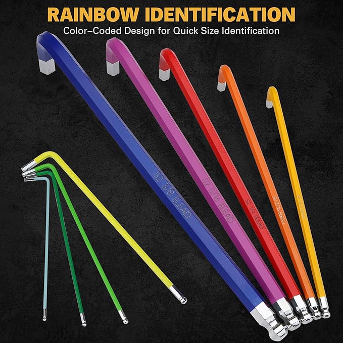 ELEAD Allen-Wrench Hex Torx Key Set: 29-Piece Rainbow Colored Allen Key Set, Long Arm Ball End, Metric SAE Standard Torx Star Wrenches with T-Handle and Extension Bar