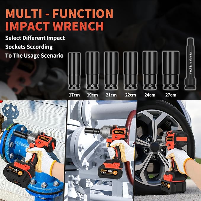 1500N.m Impact Wrench,1/2" High Torque 1107ft-lbs Brushless Impact Gun with 2 x 4.0Ah Battery,21V Power Impact Driver with 5 Sockets,LED Light,Electric Impact Truck RV Car Heavy Construction