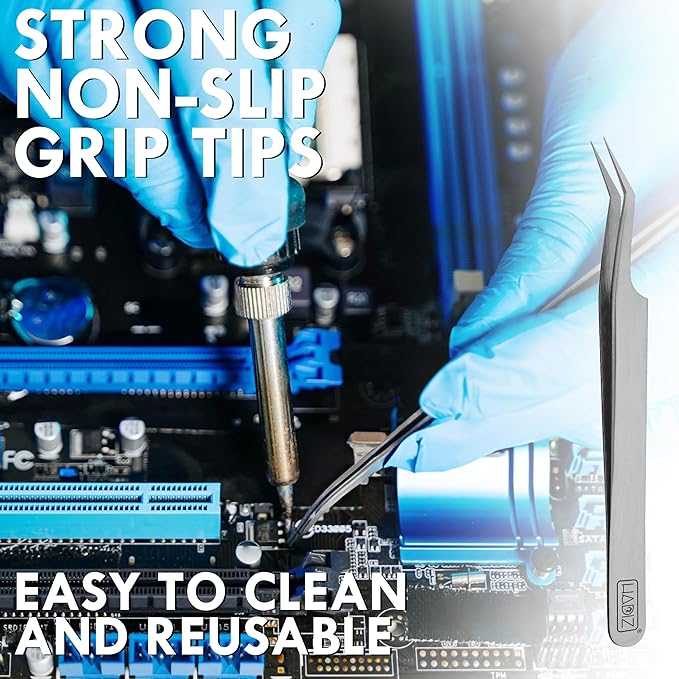 5 PCS Precision Tweezers set Upgraded Anti-Static Stainless Steel Heat Resistant, Curved, Jewelry, Electronics, Craft, Soldering, Experimental Work (5)