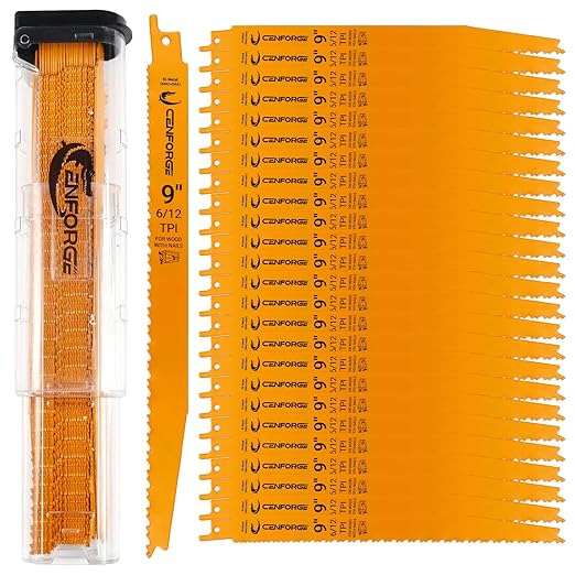 25-PC Reciprocating Saw Blades, 9 inch, 6-12 TPI, BI-Metal (M42+D6A) Material, Replace Milwaukee, Dewalt and Diablo sawzall Blade for Wood with Nails