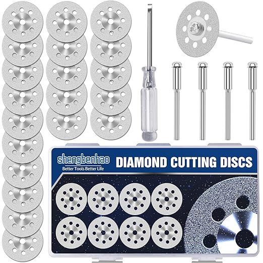 30mm 20Pcs Diamond Cutting Wheel 545 for Dremel Rotary Tool with 402 Mandrel (3mm) 4pcs and Screwdriver for Stone Glass Tile Marble Cutting (30mm)