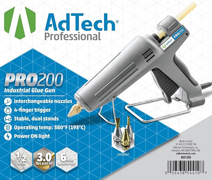 AdTech Industrial Strength Full Size High-Output Hot Melt Glue Gun ??Professional Grade Hot Glue Gun for Carpentry, Repairs & Remodeling, Grey, 200 watts - 189