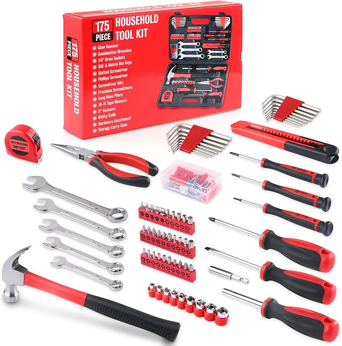 WINNER 175-Piece Multi-Purpose Automotive and Household Tool Kit in Toolbox Storage Case, Perfect for General Home and Auto Repairs, House DIY Project, Garage, Car, Travel Emergency, Housewarming Gift