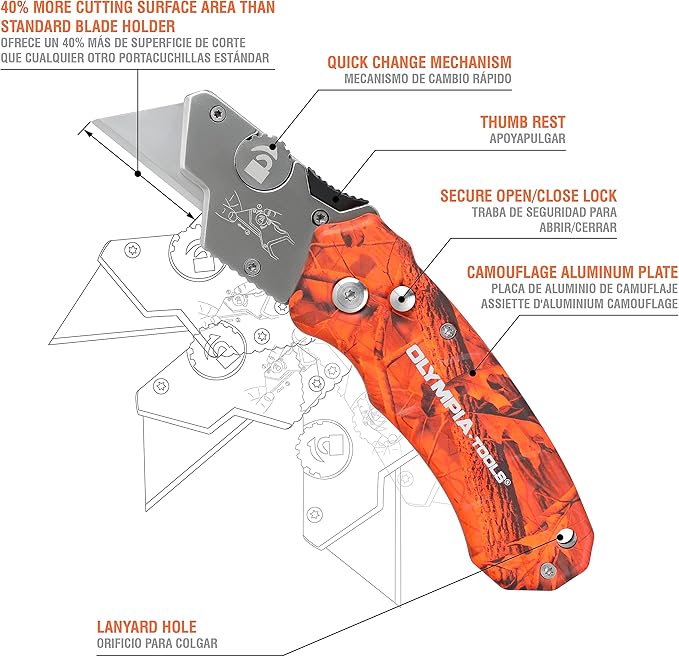 Olympia Tools Design Folding Utility Knife, Orange Camo