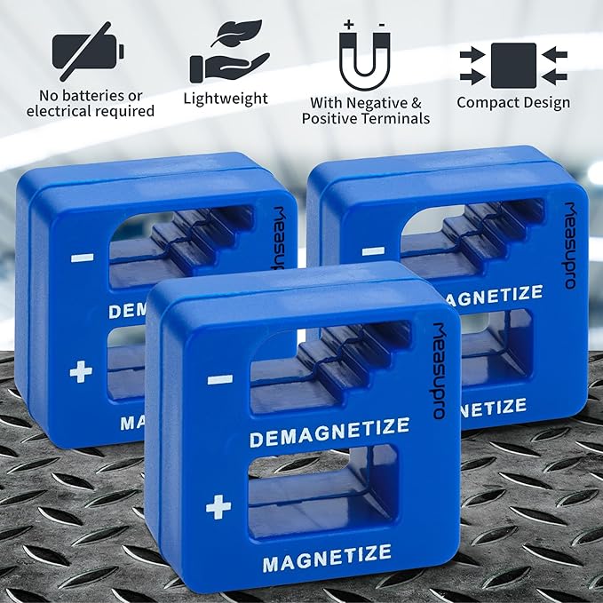Demagnetizer and Magnetizer for Screwdrivers Tips, Bits, and Small Tools, Large or Big Screws, Drills, Drill Bits, Sockets, Nuts, Bolts, Nails and Precision Construction, Blue - 3 Pack