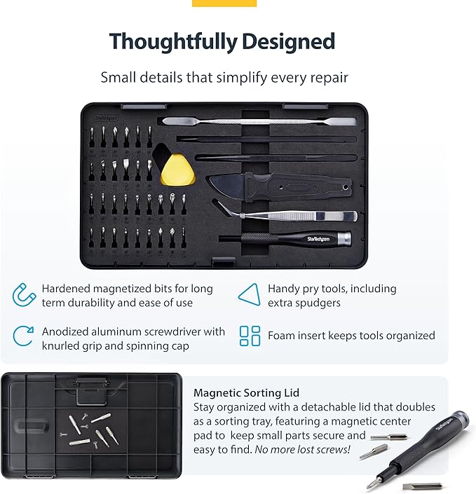 StarTech 40-Piece Computer Repair Toolkit for Laptop, PC, Electronics, 30-Bit Screwdriver Set, Magnetic Tray, Pry Tools