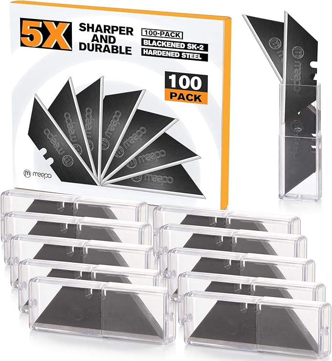 100-Pack Utility Knife Blades, Blackened SK-2 Razor Blades for Box Cutter, Never Rust, Extra Durable