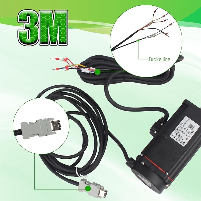 with Brake 400W AC Servo Motor Kit, CNC 220V 2.5A 3000rpm L3000 17-bit Encoder RS485 Servo Motor Driver Controller Kit for CNC Engraver Milling Machine/Robot