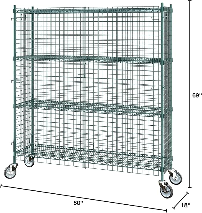 Commercial Grade NSF Listed Metal Wire Mesh Storage Green Epoxy Mobile Security Cage Kit, 18" x 60" x 70", Perfect for Warehouse, Walk-in Refrigerator, Freezer, Grocery Store, Restaurant, Dishroom