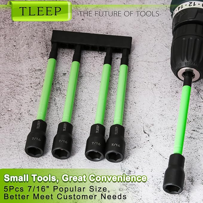150MM 7/16" Magnetic Power Nut Driver Set for Impact Drill, 1/4" Hex Head Drill Bit Set SAE Screwdriver Socket Set, Chrome Vanadium Steel Quick Change Chuck Socket Wrench Nut Setters