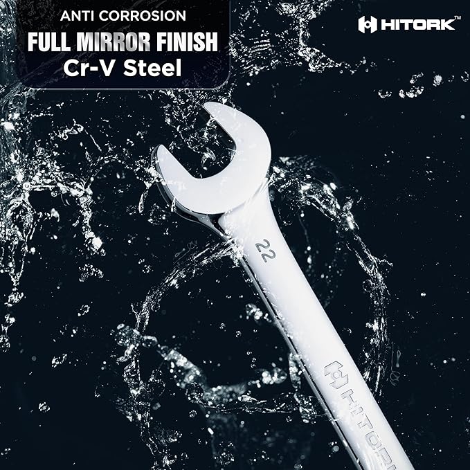 HITORK 19 Piece Metric Combination Wrench Set (6??4mm) Cr-V Steel Mirror Chrome Finish 12-Point Box End, 15째 Offset, Roll-Up Pouch ??Durable Open End Wrench Set for Home, Garage & Auto Repair