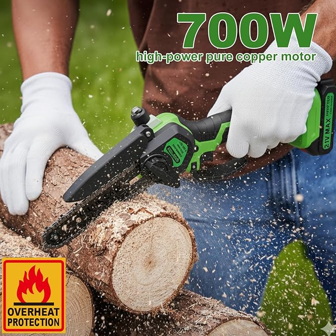 6 Inch Mini Chainsaw Cordless,Auto-Oiler and Tool-Free Adjustment Mini Chain Saw竊?1V 2000 Mah Rechargeable Battery Powered Electric Chainsaw for Tree Trimming Wood Cutting