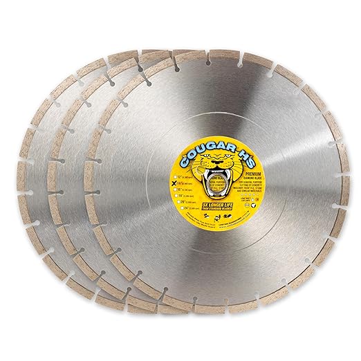 Cougar HS 14 Inch 3-Pack Diamond Concrete Saw Blade, Premium General Purpose Segmented Blade, Dry/Wet Cutting Concrete, Masonry, Brick, & Block 1"-20mm Arbor (3 Pcs)