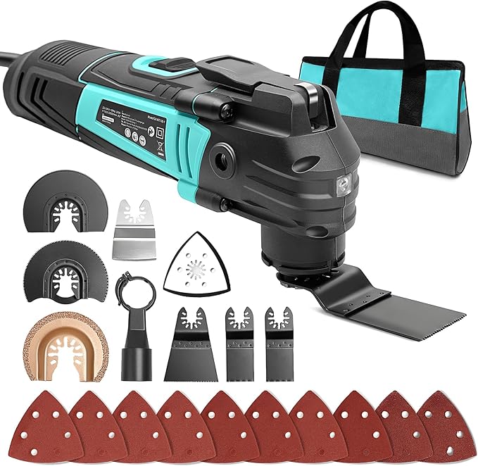 3.2째 Oscillating Multi-Tool Kit with Quick-Change & 6-Speed | 2.5A Motor for Smooth Cutting, Sanding, Scraping | Low Vibration & 17pc All-in-One Kit
