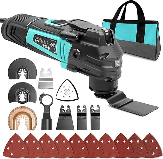 3.2째 Oscillating Multi-Tool Kit with Quick-Change & 6-Speed | 2.5A Motor for Smooth Cutting, Sanding, Scraping | Low Vibration & 17pc All-in-One Kit