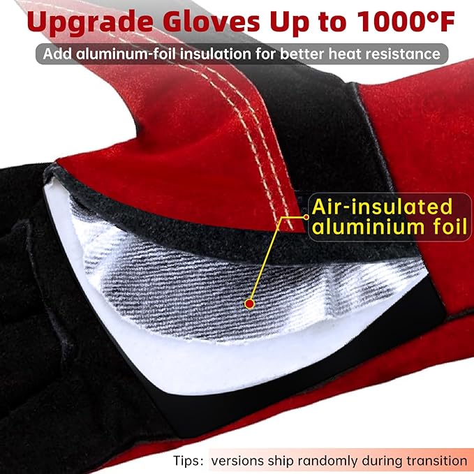 Fireplace Welding Gloves Fire Heat Resistant16IN 932째F Fireproof Leather for Fire Pit Wood Stove Campfire Furnace BBQ Baking,Grill Oven Stick Mig Tig Gear Birthday Christmas Gift for Man L