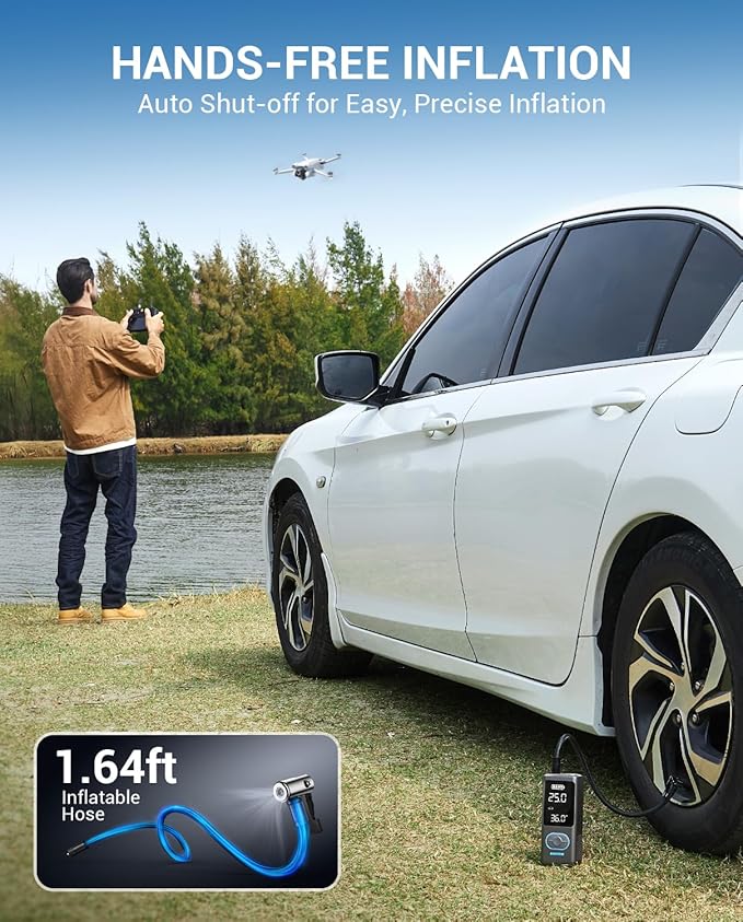 AVAPOW Tire Inflator Portable Air Compressor, 150 PSI Cordless Car Tire Air Pump with Pressure Gauge, 3.7??LCD Screen, Auto-Shuts Off Tire Pump for Car, Motorcycle, Bike, Balls