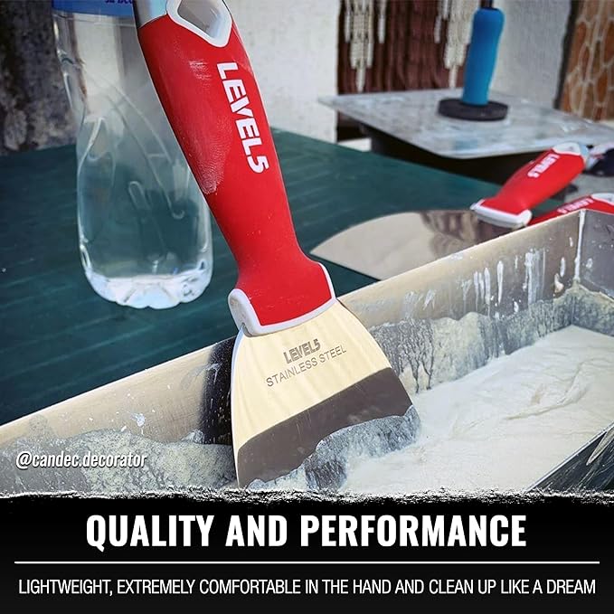 8" Soft-Grip Stainless Steel Drywall Joint Knife - LEVEL5 | Pro-Grade | Comfortable Finishing Hand Tool | Metal Hammer End | Sheetrock Gyprock Plasterboard Mud | 5-144