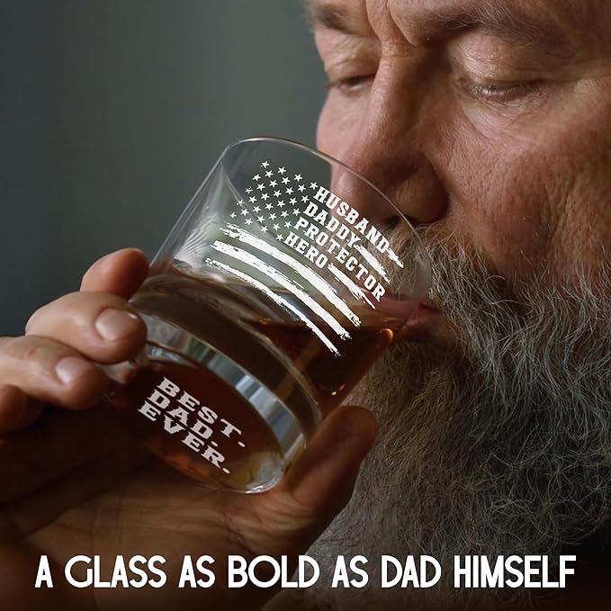 Christmas Birthday Gifts for Dad from Daughter Son Kids Wife - 11 oz Engraved Crystal Whiskey Glasses - Funny Father's Day Gifts for Grandpa, Husband Mens Birthday Gift Ideas