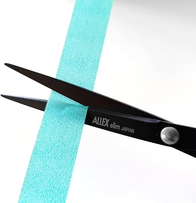 ALLEX Small Black Scissors for Office 5.5" [Non-Stick], All Purpose Slim & Thin Low Profile Scissors, Made in JAPAN, All Metal Japanese Stainless Steel Blade with Non-Slip Soft Ring, Black Pink
