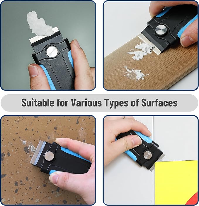 Bates- Razor Blade Scraper, Blue, Locking Razor Scraper Set with 10 Extra Stainless Steel Blades, Window Scraper, Scraper Tool, Glass Scraper, Scraper Blades, Paint Scraper Blade Scraper for Cleaning