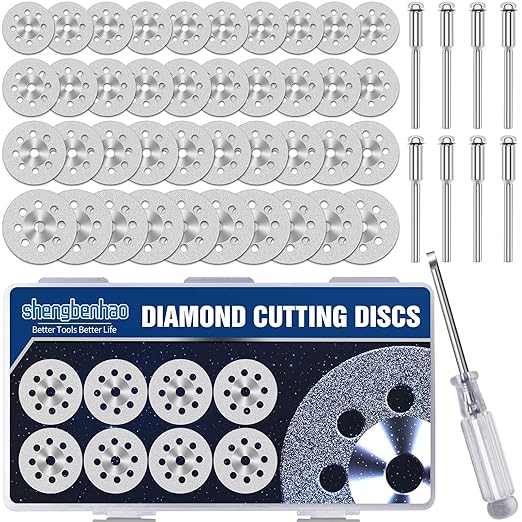 20 22 25 30mm 40Pcs Diamond Cutting Wheel 545 for Dremel Rotary Tool with 402 Mandrel (3mm) 8pcs and Screwdriver for Stone Glass Tile Marble Cutting (20 22 25 30 mm)