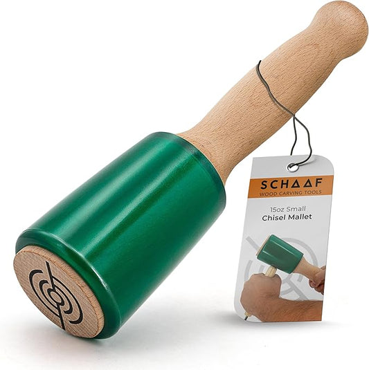 Precision Wood Carving Mallet 15oz for Woodworking, Comfortable Wooden Handle Reduces Hand Fatigue, Non-Marring Urethane Head Protects Tools, Chisel Hammer from Schaaf Tools