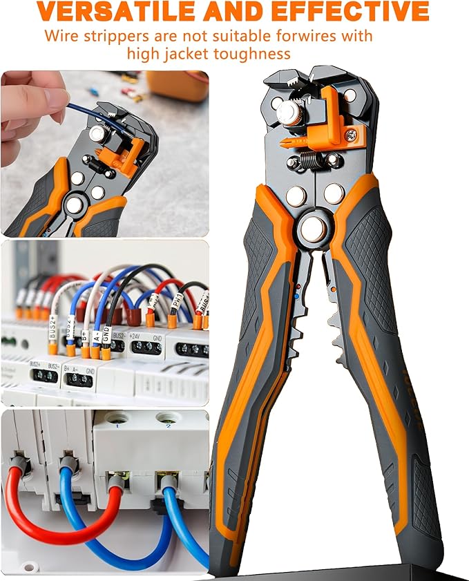 TULEDE Automatic Wire Stripper for 10-24 AWG, 8 Inch 3-in-1 Tool for Stripping, Cutting, and Crimping, Multi-Function Wire Strippers for Industrial and DIY Use