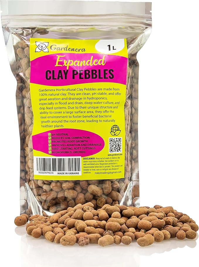 Gardenera Expanded Clay Pebbles for Plants ??4mm-16mm LECA Balls | 100% Natural Hydroton Clay for Drainage, Hydroponics, Aquaponics, Terrariums, Orchids & Indoor Plant Growing Medium - 1 Quart