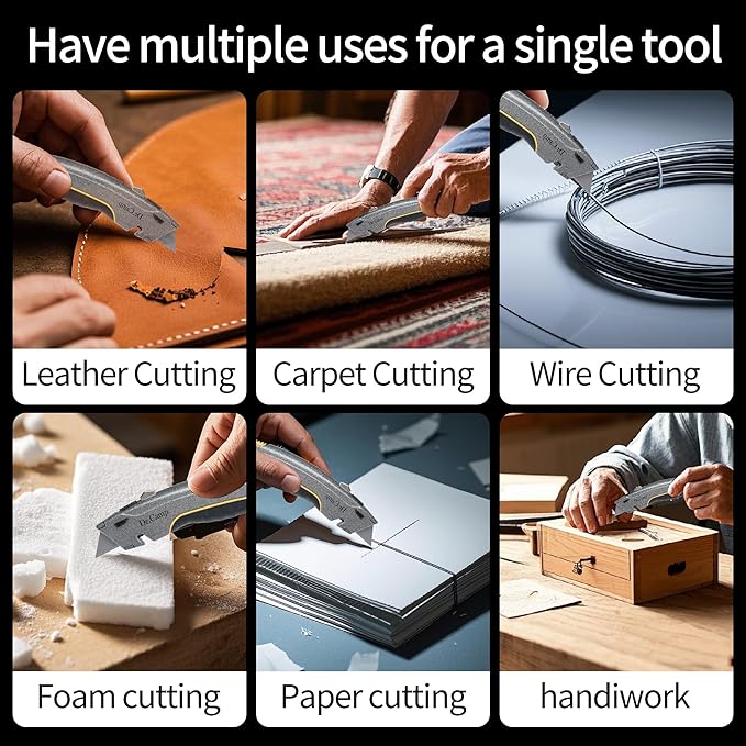 Utility Knife Retractable Box Cutter Zinc Alloy Razor Knife with 3 Blades Safety Carton Cutter for Boxes Carpet Leather Cortador de Cajas