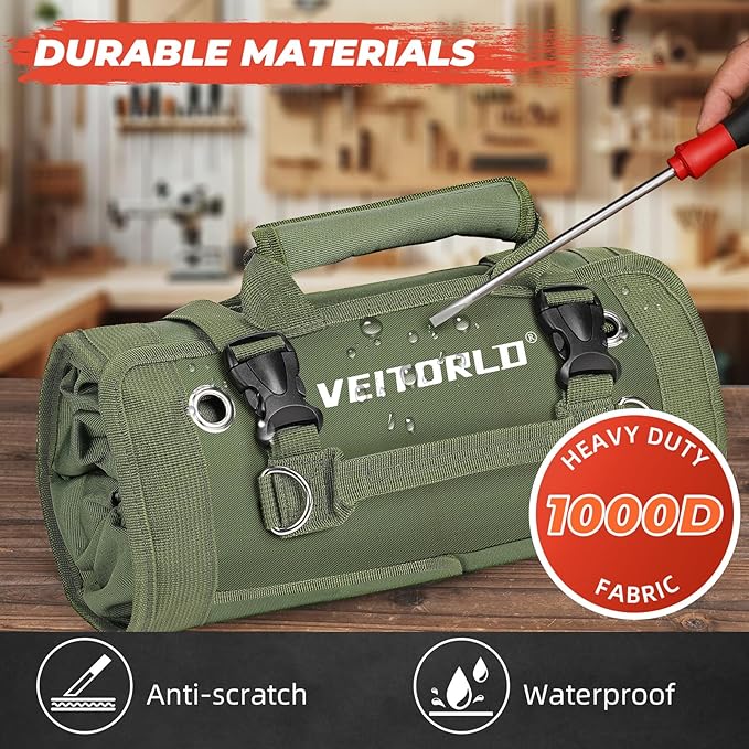 Roll Up Tool Bag, Gifts for Him Men Dad Husband Boyfriend Valentines Day, Portable Tools Storage for Men, Heavy Duty Tool Organizer W/Detachable Pouches for Electrician Mechanic Carpenter