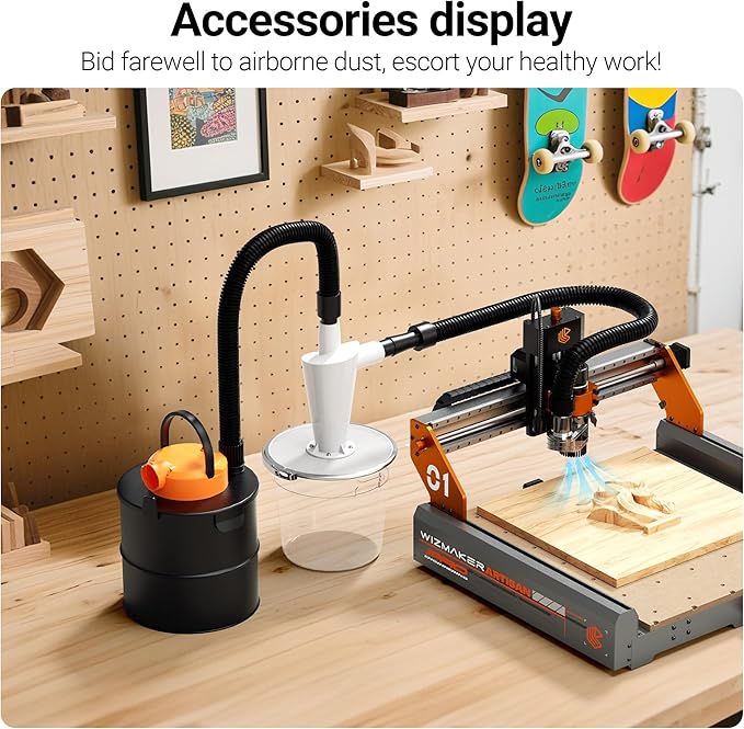 CNC Vacuum Cleaner with Dust Boot and Secondary Separation Bucket CNC Router Milling Machine Dust Collector, Supports 300W Spindle/500W Spindle Motor CNC Machines