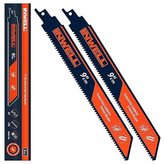 2PCS Tungsten Carbide Reciprocating Saw Blade, 8TPI Heavy-Duty Saw Blades for Thick Metal, Cast Iron, and Stainless Steel, Long-Lasting Blades for Demolition and Industrial Cutting (9 Inch)