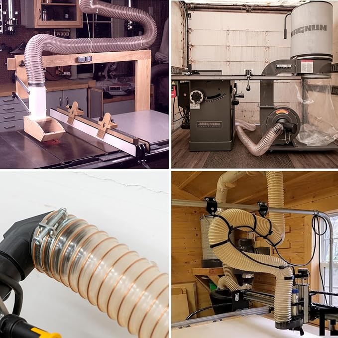 PU Dust Collection Hose 2??횞 20 ft Heavy Duty Clear Flexible Collector Hose Reinforced with Spiral Steel Wire for Dust Collection Systems Fume Debris Band Saw Jointer Wood Shop (PU Durable Type)