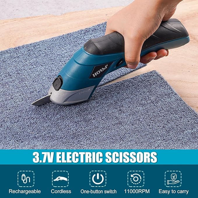 Cordless Electric Scissors,3.7V Fabric Cutter,Equipped with 2 Blades and 1 Charging line,Electric Cardboard Cutter for Fabrics,Cardboard,Carpets