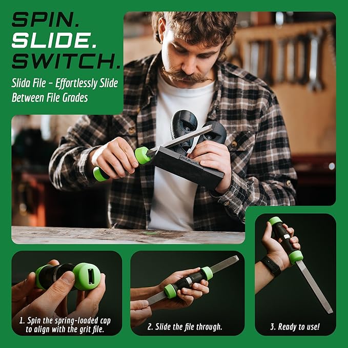Slida File 4-in-1 Metal File Tool – Bastard, Smooth, Double & Second Cut Set – Compact Hand Shaping Tool for Metal, Steel – Ergonomic Handle – Fits Toolbox – DIY & Pro Use