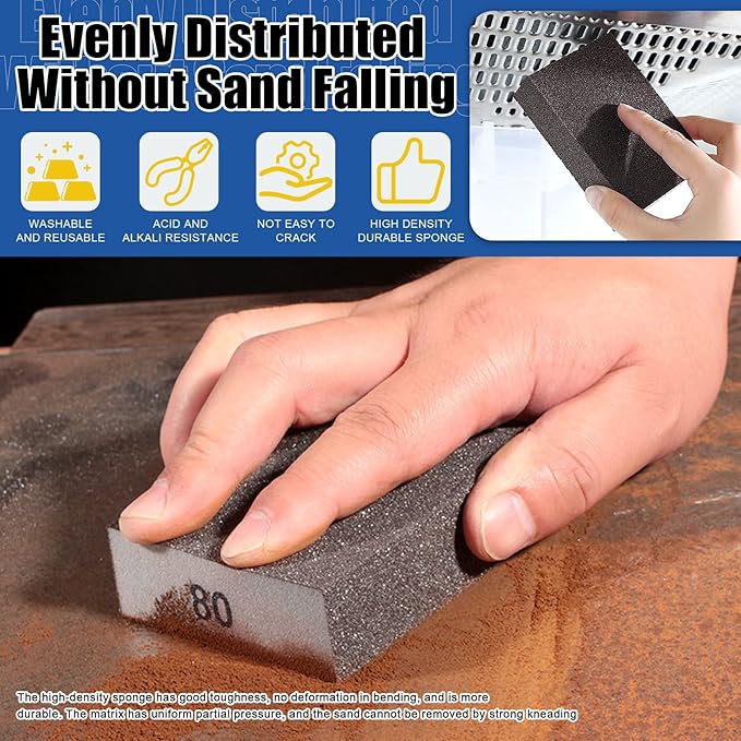 Glarks 16Pcs 120 Grit Sanding Sponge Kit 15Pcs 10x7x2.5CM Washable and Reusable Sanding Blocks and 1Pc Paint Brush Ideal for Wood Working, Drywall Metal Polishing