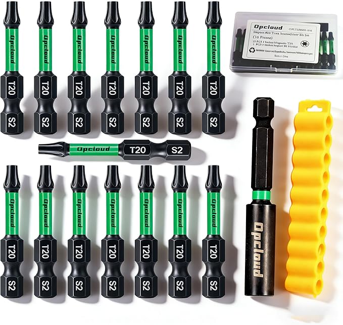 T20 Impact Screwdriver Bit Set, 16 Pieces 2?쒾2 Steel Magnetic #20 Torx Tips Driver Power Bit Set with Extension Impact Bit Holder