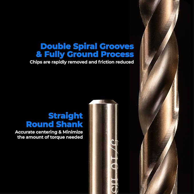 amoolo 5/16" Cobalt Drill Bit(10pcs), M35 HSS Metal Drill Bit Set for Hard Metal, Stainless Steel, Cast Iron Box of 10