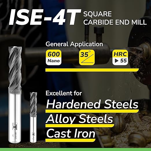 SPEED TIGER 3/64" Micrograin Carbide Square End Mill - 4 Flutes - ISE3/64 4T (5 Pieces, 3/64") for Alloy Steels, Hardened Steel, Metal & More ??Mill Bits Sets for DIYers & Professionals (5pcs)