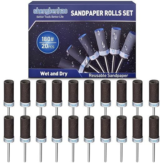 20Pcs 180 Grit Sanding Drums Sandpaper Sticks Set for Dremel Rotary Tool with 1/8" Shank, Sanding Bits Kit Rotary Tool Accessories for Metal Rust Removal/Jade Polishing/Stone Grinding (180 Grit)