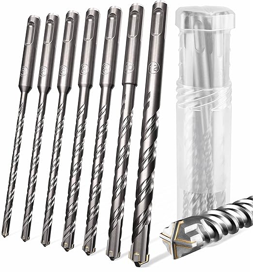 KSP-TEC짰 | Carbide - Cross Tipped SDS-Plus Rotary Hammer Drill and Chisle Bit Set with Storage Case for Masonry, Concrete, Brick, Stone