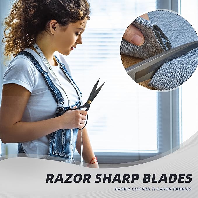 Fabric Scissors, 3 Pcs Forged Stainless Steel Sewing Scissors All Purpose Heavy Duty with Tempered Blades, Adjustable Joint Nut and Comfort Handle, Includes Measuring Tapes, 3 Sizes