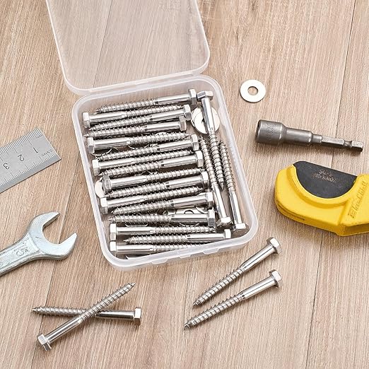25 Pcs M6x2.36 Inch Heavy Duty Lag Screws 304 Stainless Steel 18-8 Hex Head Wood Screws for Heavy Duty Furniture Assembly Wardrobe FramesSolid Wood Storage Cabinets
