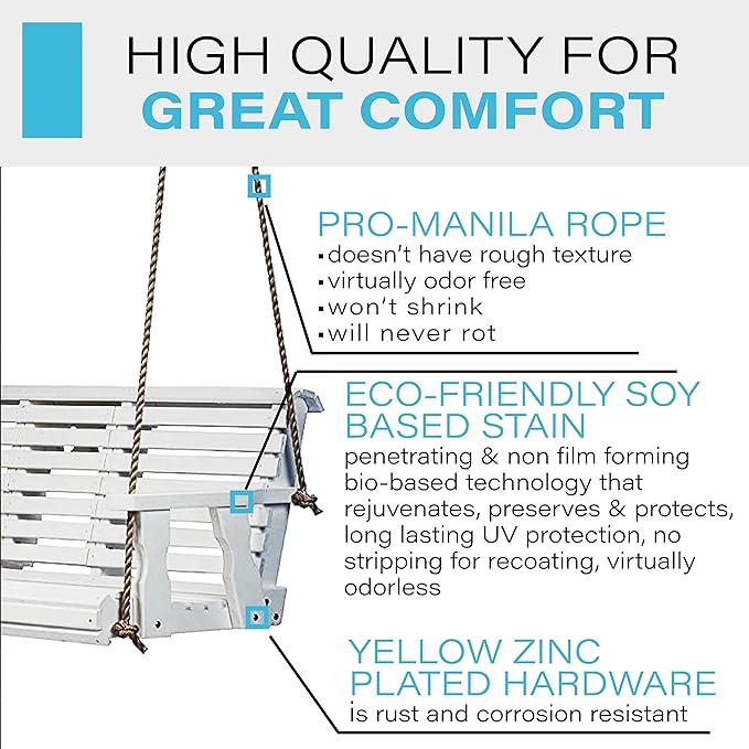 Porchgate Amish Heavy Duty 800 Lb Rollback Console Treated Porch Swing with Hanging Ropes (Semi-Solid White Stain)