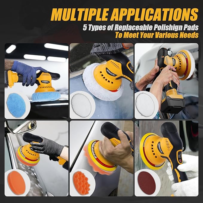 Car Detailing and Polishing Compatible with Dewalt 20V Battery, 5500 RPM Dual-Action Polisher with 6 Variable Speeds