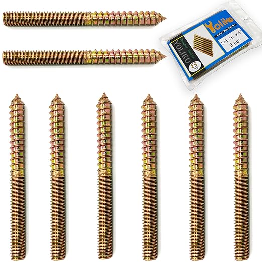 8 Pack 3/8-16 x 4 Inch Hanger Bolts 3/8-16" Double Headed Bolts 3/8 Wood Dowel Screw Self-Tapping Screw Hanger Bolts for Furniture Screws Double Screw Threaded Rods Bolt 100mm Length