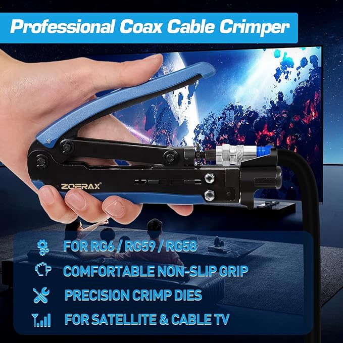 ZOERAX Coax Cable Crimper Tool Kit with Wire Stripper and 20PCS F Connectors ??Coax Compression Tool for RG6, RG59, RG11 Coaxial Cables for TV, Internet, Satellite Installations & Home Networking