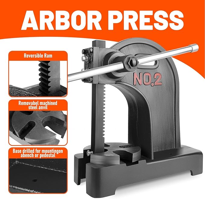 2 Ton Arbor presses, Manual Arbor Press, 8.5 Inch Max Height, Manual Press is Suitable for Punching, Bending, Stretching and Forming Tasks in Workshops and Garages(Black)